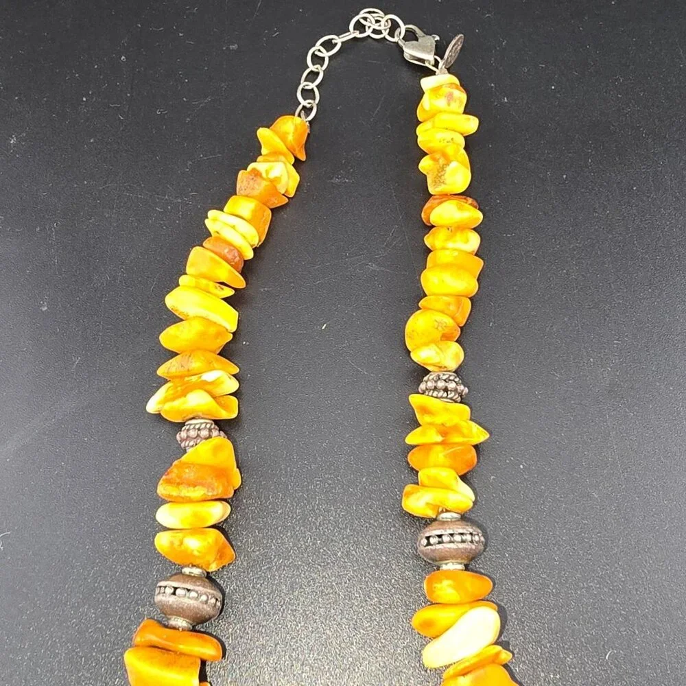 Baltic Amber Nugget Necklace Sterling Silver Beads And Heart Clasp - Picture 6 of 8